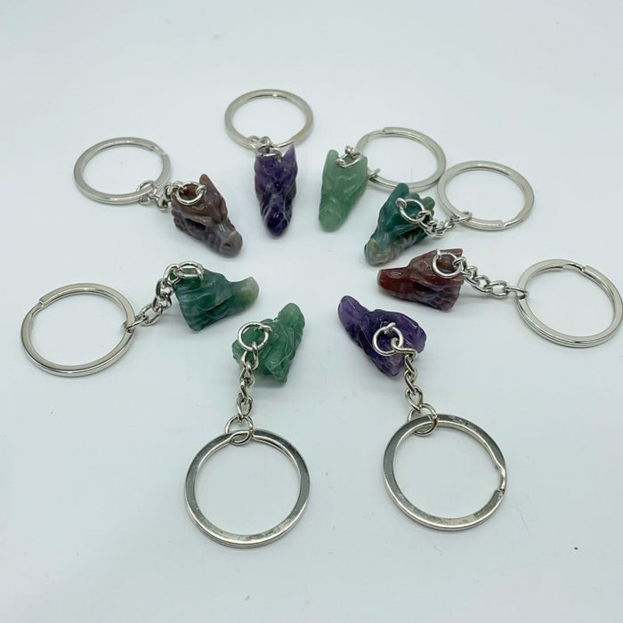 4 Types Dragon Head Crystal Keychain Carving Wholesale Green Aventurine Ocean Jasper