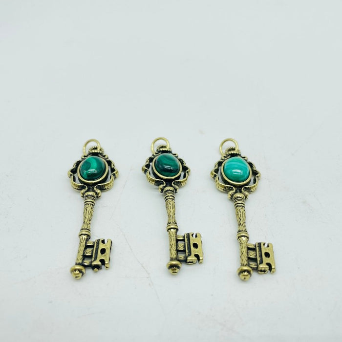 4 Types Gem Key Pendant Wholesale Charoite Sunstone Malachite Moonstone