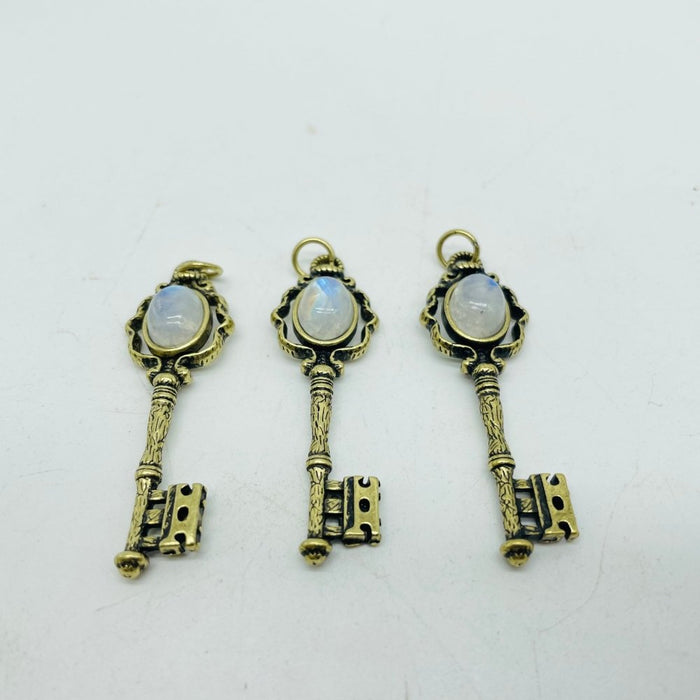4 Types Gem Key Pendant Wholesale Charoite Sunstone Malachite Moonstone