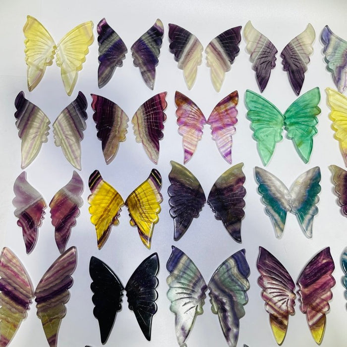 42 Pairs Rainbow Fluorite Butterfly Carving (A2BTF)