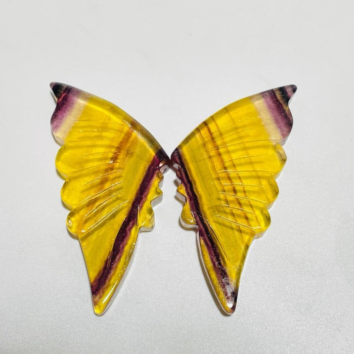 42 Pairs Rainbow Fluorite Butterfly Carving (A2BTF)