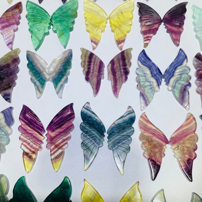 42 Pairs Rainbow Fluorite Butterfly Carving (A2BTF)