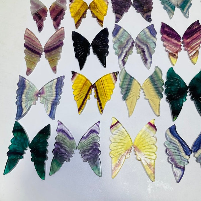 42 Pairs Rainbow Fluorite Butterfly Carving (A2BTF)