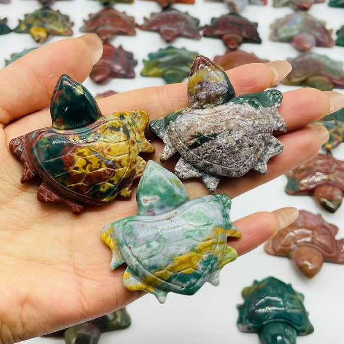 42 Pieces Colourful Ocean Jasper Sea Turtle Carving