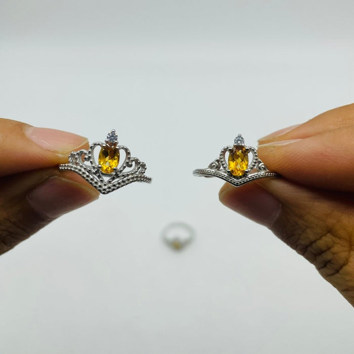 Two Styles Crown S925 Sterling Silver Citrine Crystal Ring Wholesale
