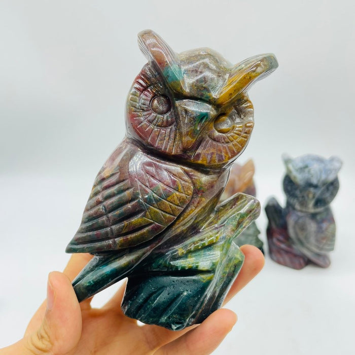 4 Pieces High Quality Ocean Jasper Owl Carving