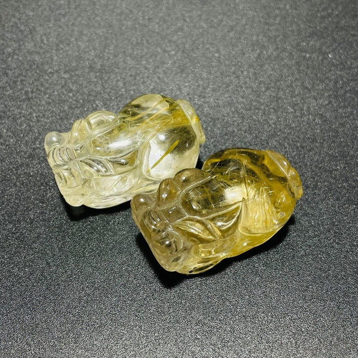 2 Pieces High Quality Golden Rutile Pi Xiu Carving