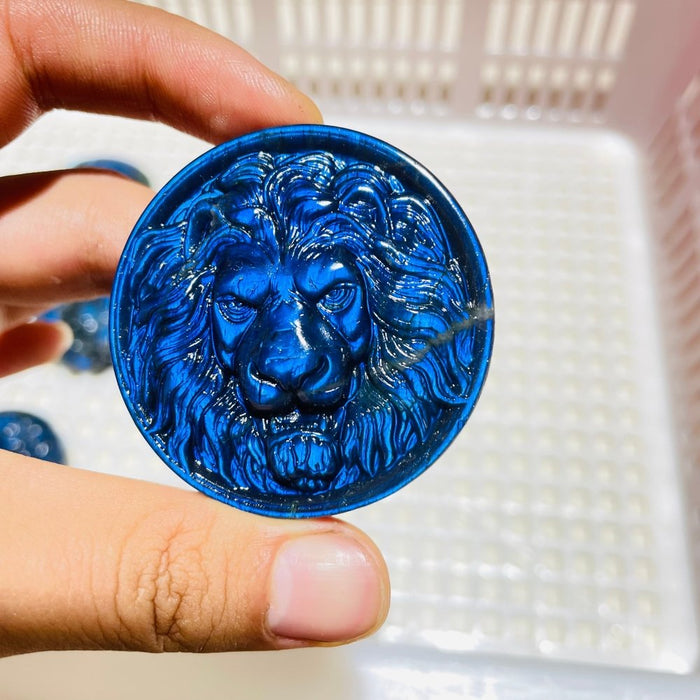 4Pieces High Quality Labradorite Lion Head Carving