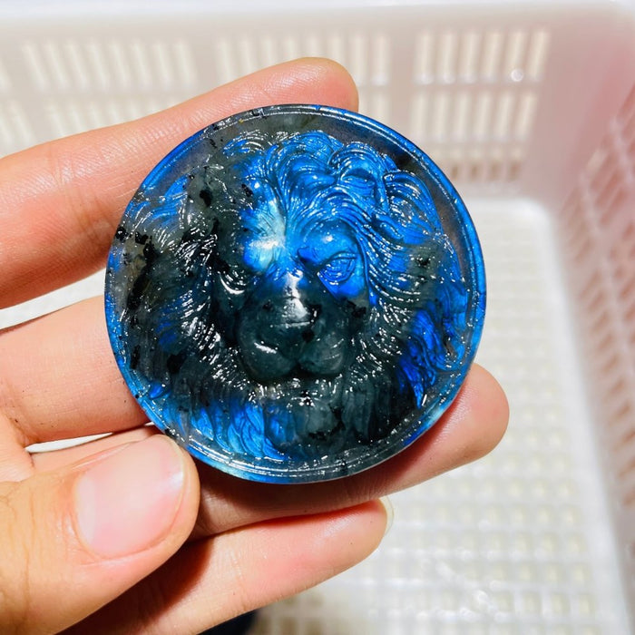 4Pieces High Quality Labradorite Lion Head Carving