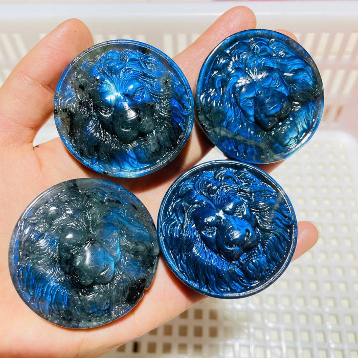 4Pieces High Quality Labradorite Lion Head Carving