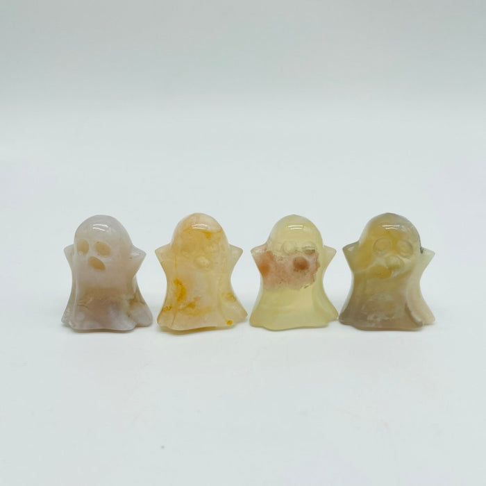 4Types Ghost Carving Wholesale Moss Agate & Ocean Jasper Halloween Decorations