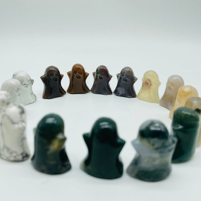 4Types Ghost Carving Wholesale Moss Agate & Ocean Jasper Halloween Decorations