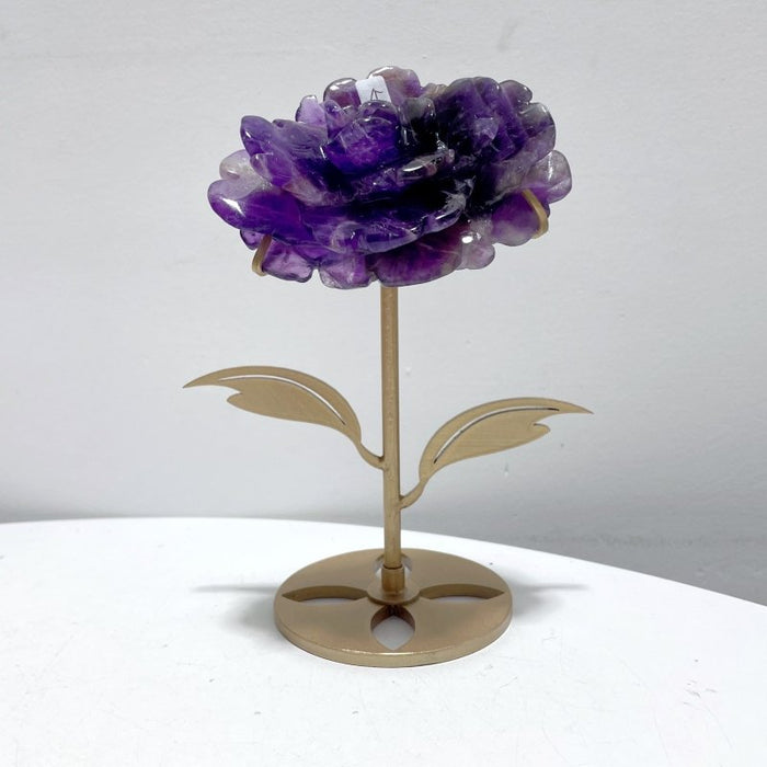 5 Pairs Amethyst Flower Carving With Stand