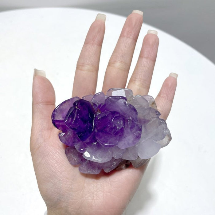 5 Pairs Amethyst Flower Carving With Stand