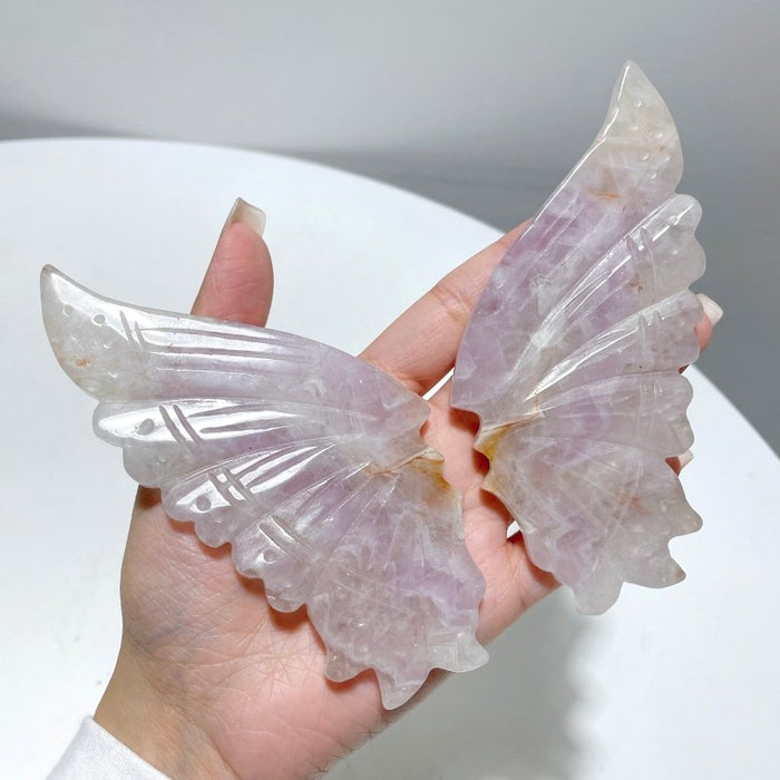 5 Pairs Amethyst Mixed Stripe Agate Butterfly Wing Carving With Stand