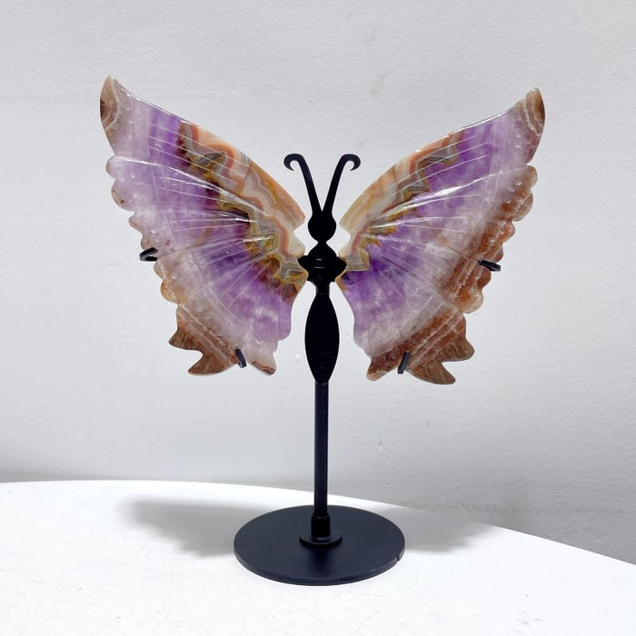 5 Pairs Amethyst Mixed Stripe Agate Butterfly Wing Carving With Stand