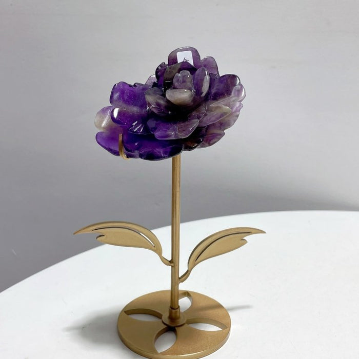 5 Pairs Beautiful Amethyst Flower Carving With Stand