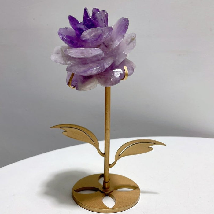5 Pairs Beautiful Amethyst Flower Carving With Stand