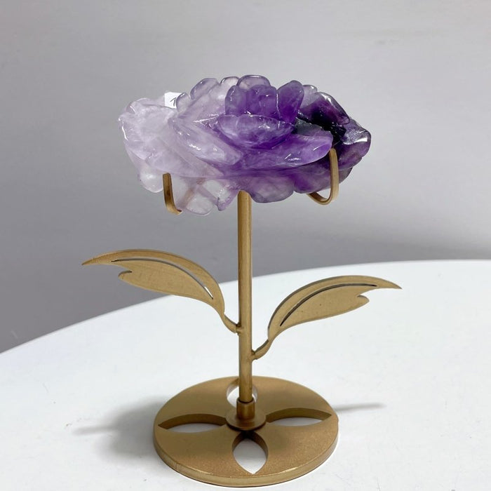 5 Pairs Beautiful Amethyst Flower Carving With Stand