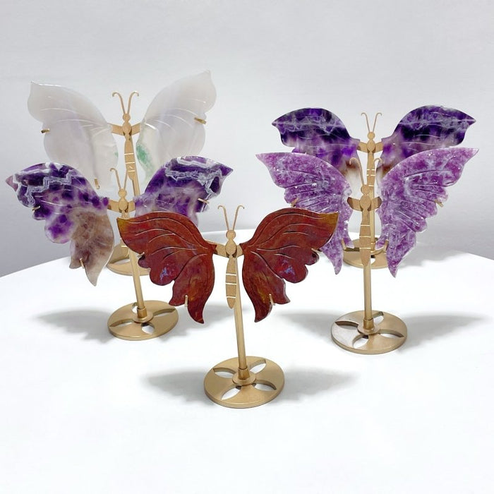 5 Pairs Beautiful Small Butterfly Carving With Stand Lepidolite Chevron Amethyst