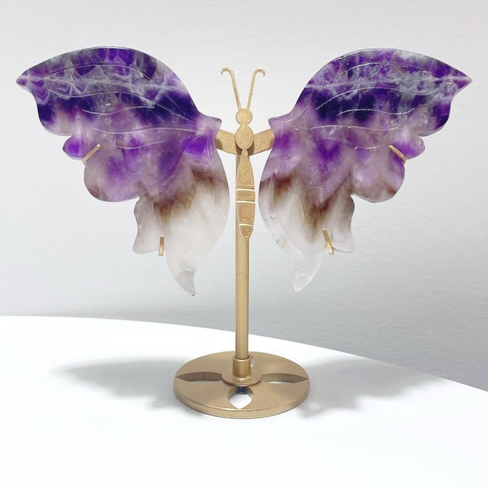 5 Pairs Beautiful Small Butterfly Carving With Stand Lepidolite Chevron Amethyst
