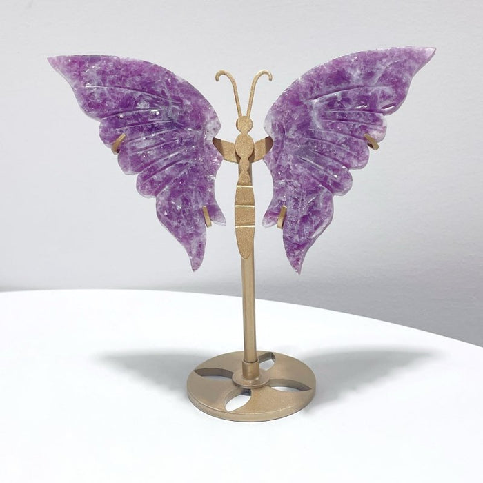5 Pairs Beautiful Small Butterfly Carving With Stand Lepidolite Chevron Amethyst