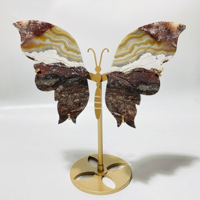 5 Pairs Butterfly Wing Carving With Stand Morocco Agate Moonstone