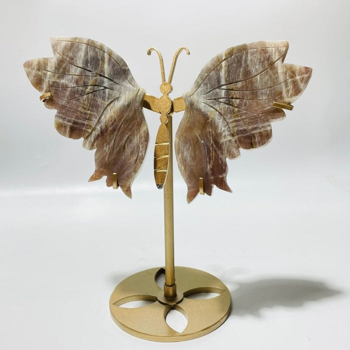 5 Pairs Butterfly Wing Carving With Stand Morocco Agate Moonstone