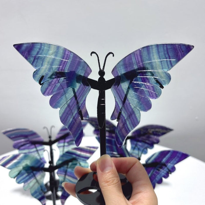 5 Pairs Fluorite Butterfly Carving With Stand