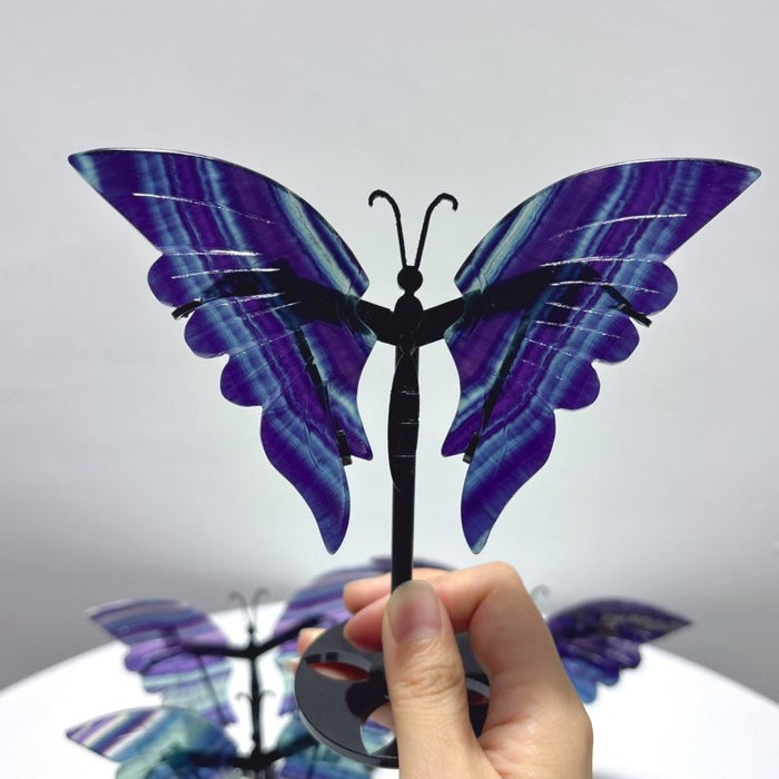5 Pairs Fluorite Butterfly Carving With Stand