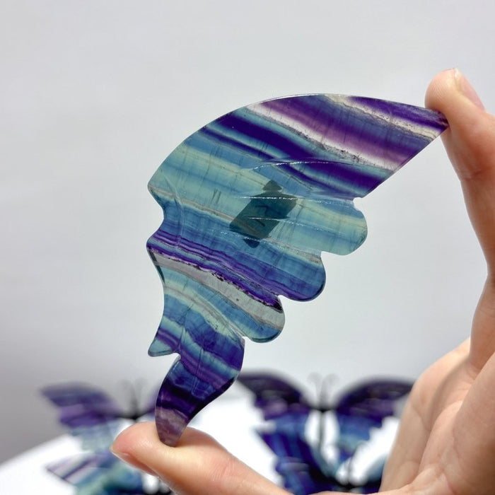 5 Pairs Fluorite Butterfly Carving With Stand