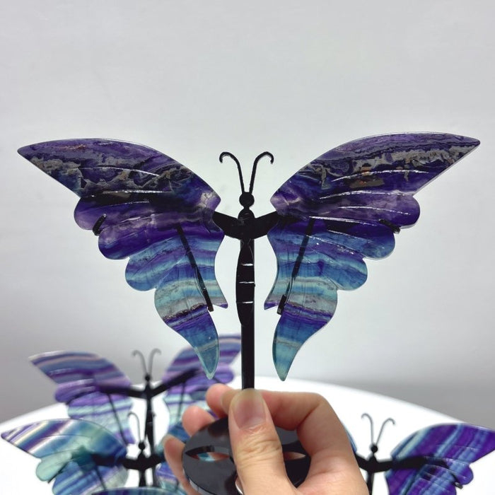 5 Pairs Fluorite Butterfly Carving With Stand