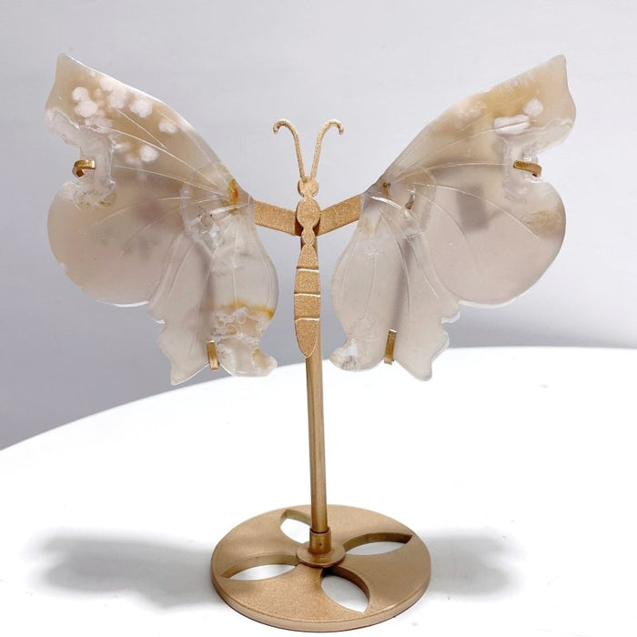 5 Pairs Sakura Flower Agate Butterfly Wing Carving With Stand