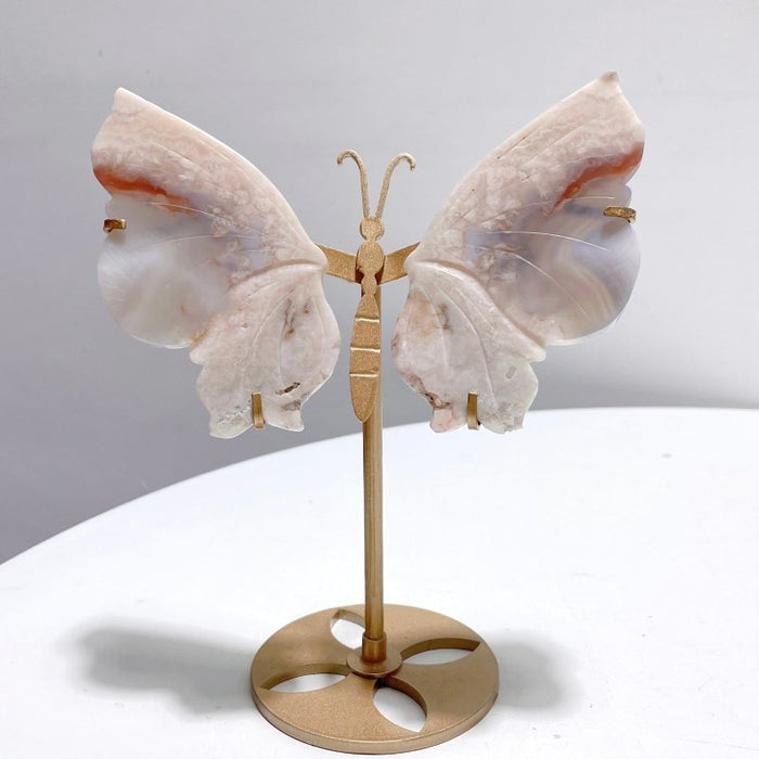 5 Pairs Sakura Flower Agate Butterfly Wing Carving With Stand