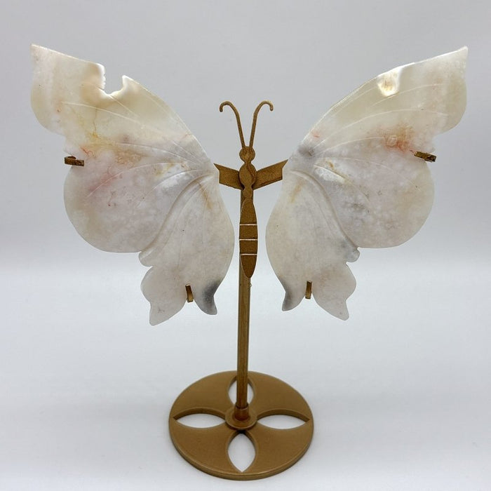 5 Pairs Sakura Flower Agate Butterfly Wing Carving With Stand