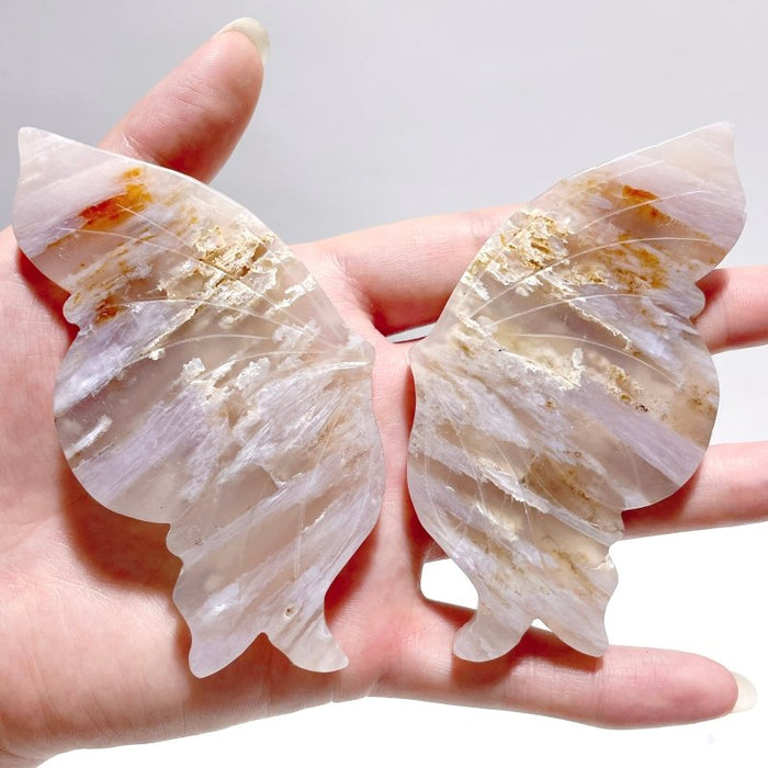 5 Pairs Sakura Flower Agate Butterfly Wing Carving With Stand