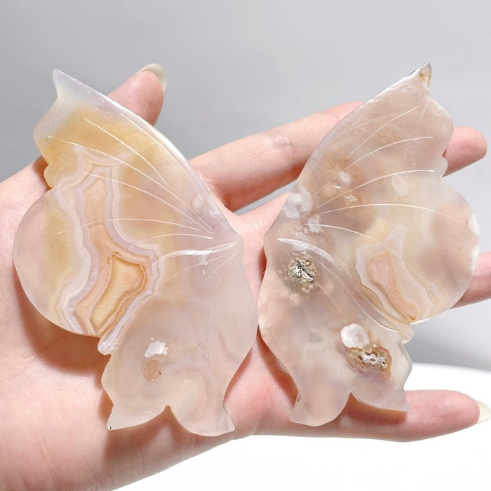 5 Pairs Sakura Flower Agate Butterfly Wing Carving With Stand