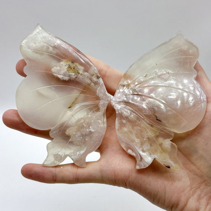 5 Pairs Sakura Flower Agate Butterfly Wing Carving With Stand