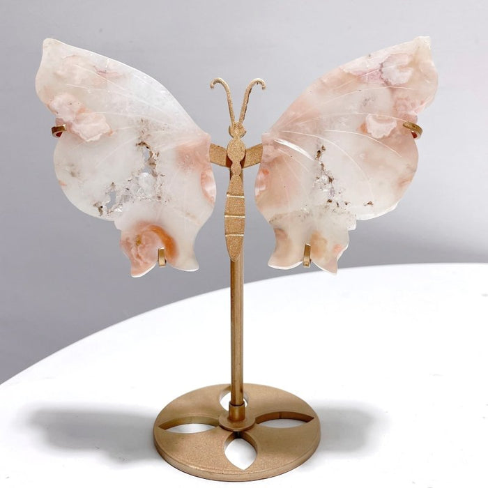 5 Pairs Sakura Flower Agate Butterfly Wing Carving With Stand