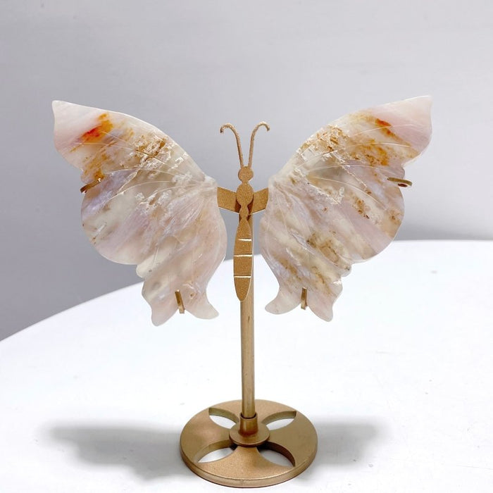 5 Pairs Sakura Flower Agate Butterfly Wing Carving With Stand