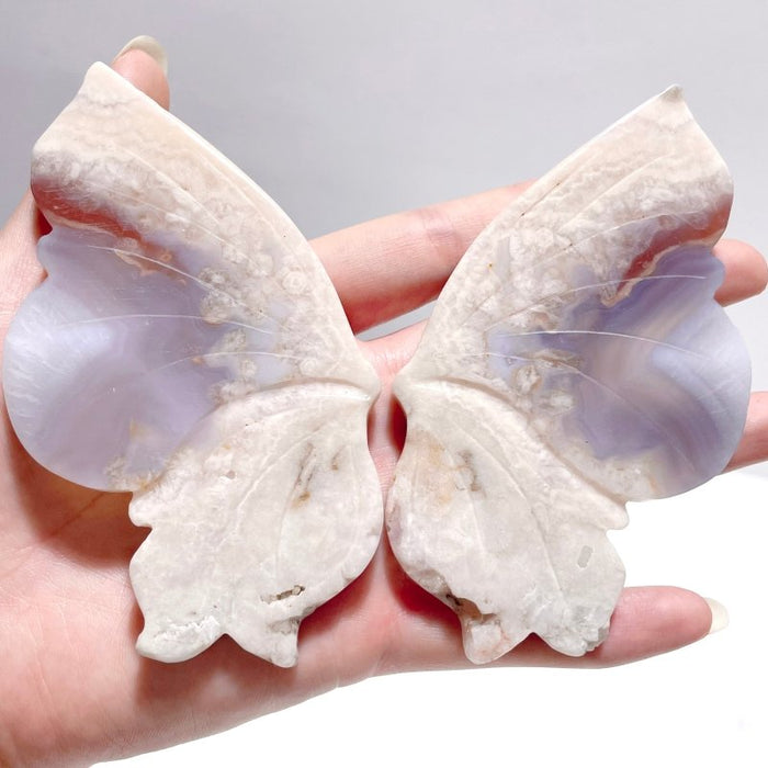 5 Pairs Sakura Flower Agate Butterfly Wing Carving With Stand
