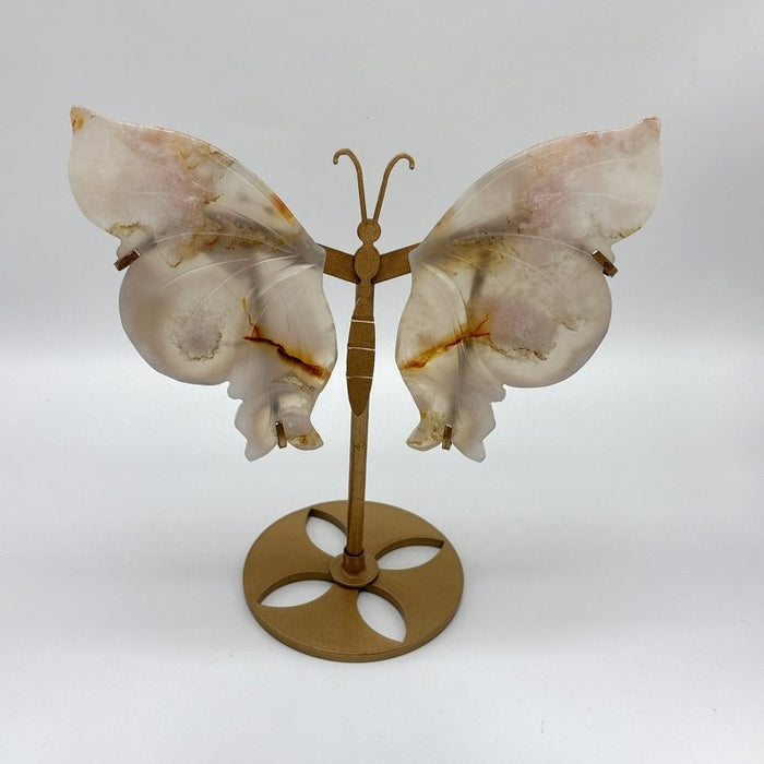 5 Pairs Sakura Flower Agate Butterfly Wing Carving With Stand