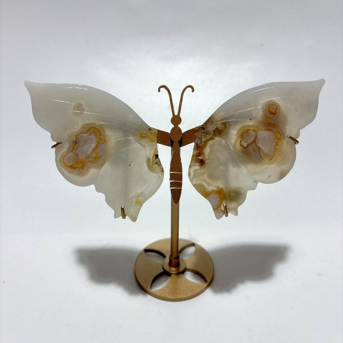 5 Pairs Sakura Flower Agate Butterfly Wing With Stand