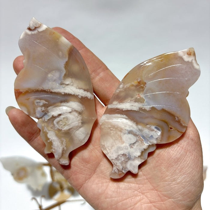 5 Pairs Sakura Flower Agate Butterfly Wing With Stand