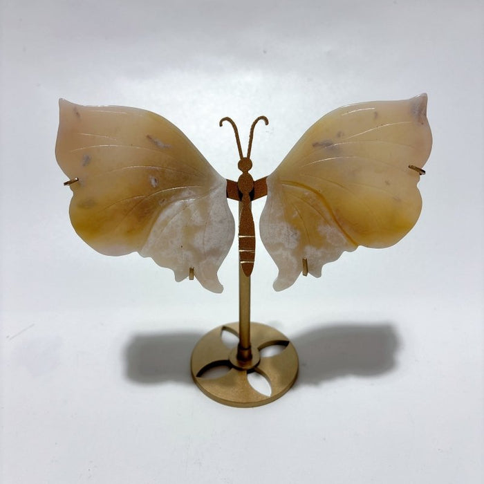 5 Pairs Sakura Flower Agate Butterfly Wing With Stand