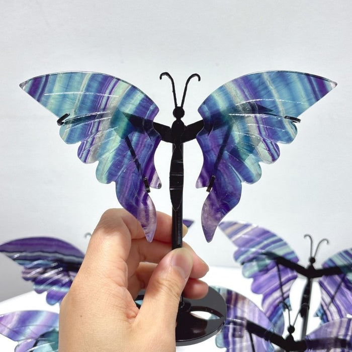 5 Pairs Symmetry Fluorite Butterfly Wing With Stand