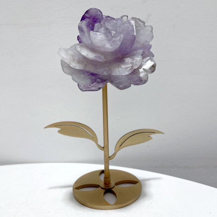 5 Pairs Unique Amethyst Flower Carving With Stand