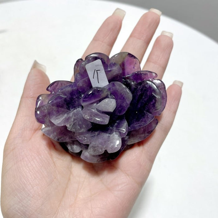 5 Pairs Unique Amethyst Flower Carving With Stand