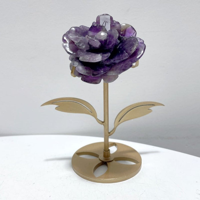 5 Pairs Unique Amethyst Flower Carving With Stand