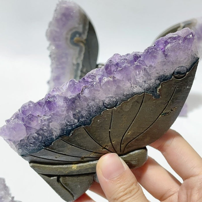 5 Pieces Amethyst Cluster Butterfly Fairy Carving